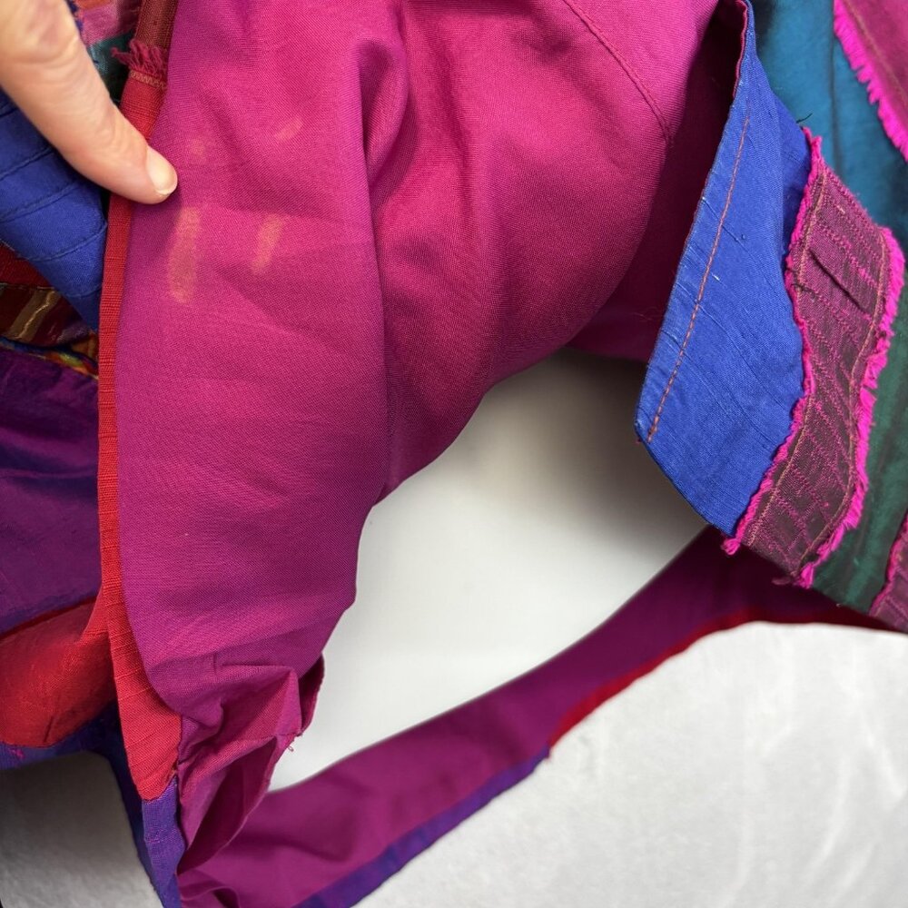 Coldwater Creek Patchwork Silk Blend Jacket Womens Large L Colorful Boho Hippie - Picture 13 of 16